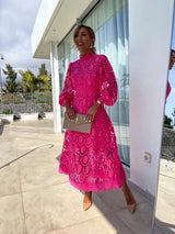 Larena – Modisches Midi-Spitzen Kleid – Rosa