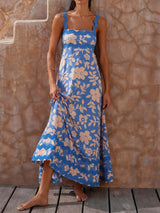 Damen Maxikleid – Leichter Stoff – Blumenmuster – Ärmellos – Sommer-Look – Blau