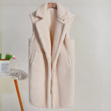 Damen Winter Teddy Mantel | Ärmellos – Beige