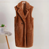 Damen Winter Teddy Mantel | Ärmellos – Kamel