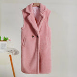 Damen Winter Teddy Mantel | Ärmellos – Rosa