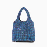 Glitzernde Strass Abendtasche Damen – Mini Clutch mit Schulterkette – Blau
