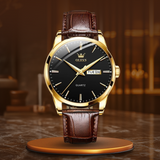 Luxuriöse Business-Lederuhr Mit Quarzwerk, Wasserdicht, Elegantes Design & Datumsanzeige – Schwarz