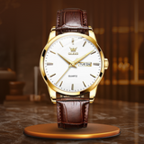 Luxuriöse Business-Lederuhr Mit Quarzwerk, Wasserdicht, Elegantes Design & Datumsanzeige – Weiß
