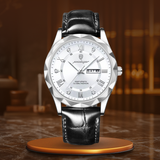 Fadenburg Luxus Quarzuhr Mit Lederarmband, Wasserdicht, Leuchtendes Display, 3ATM, Schockresistent – Silber Weiß