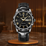 Fadenburg Luxus Quarzuhr Mit Lederarmband, Wasserdicht, Leuchtendes Display, 3ATM, Schockresistent – Ganz schwarz