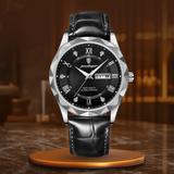 Fadenburg Luxus Quarzuhr Mit Lederarmband, Wasserdicht, Leuchtendes Display, 3ATM, Schockresistent – Silber Schwarz