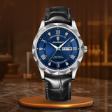Fadenburg Luxus Quarzuhr Mit Lederarmband, Wasserdicht, Leuchtendes Display, 3ATM, Schockresistent – Silberblau