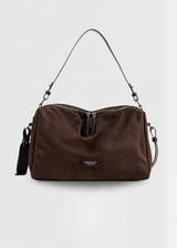 Vegane Wildleder Umhängetasche Damen – Kompakte Bucket Bag mit Reißverschluss – Kaffee