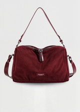 Vegane Wildleder Umhängetasche Damen – Kompakte Bucket Bag mit Reißverschluss – Burgundisch