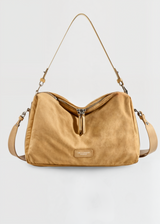 Vegane Wildleder Umhängetasche Damen – Kompakte Bucket Bag mit Reißverschluss – Khaki