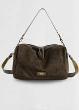 Vegane Wildleder Umhängetasche Damen – Kompakte Bucket Bag mit Reißverschluss – Grün