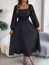 Hoch tailliertes Brautjungfernkleid mit Rüschen für Frauen | Perfekt für Frühling/Sommer – Schwarz