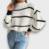 Amelithra – Rollkragenpullover mit Streifen – Weiß