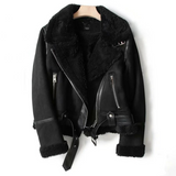 Macie - Lederjacke mit Sherpa-Futter – Schwarz