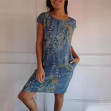 Marije | Bequemes Kleid mit Rundhalsausschnitt – Blau