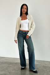 Damen Jeans | niedrige Taille mit gerader Beinführung – Dunkelblau