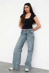 Damen Jeans | niedrige Taille mit gerader Beinführung – Weißblau