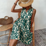 Damenkleid Baumwolle Blumenmuster Sommerkleid mit V-Ausschnitt und kurzen Ärmeln – Grün