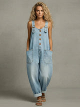 Lejla – Stilvoller Jeans Overall Mit Taschen – Himmelblau
