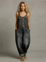 Lejla – Stilvoller Jeans Overall Mit Taschen – Schwarz