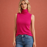 Eleganter ärmelloser Rollkragen-Top für Damen | Diede – Magenta