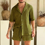 Lässiges Herren-Set aus Waffelstrick | Hemd & Shorts – Grün