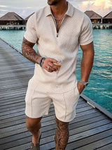 Herren Freizeit-Set | zweiteiliges Outfit mit Aufdruck – Beige