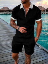 Herren Freizeit-Set | zweiteiliges Outfit mit Aufdruck – Schwarz