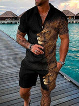 Herren Freizeit-Set | zweiteiliges Outfit mit Aufdruck – Schwarz/Gold