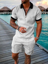 Herren Freizeit-Set | zweiteiliges Outfit mit Aufdruck – Weiß