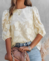 Manuela | Elegante Chiffonbluse mit Puffärmeln – Aprikose