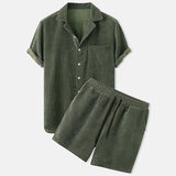 Cayson - Herren Cord-Shorts und Hemd Set – Grün