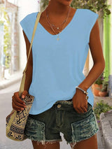 Marie | Elegantes T Shirt mit V Ausschnitt – Himmelblau