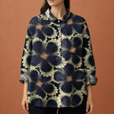 Blumenmuster Bluse mit langen Ärmeln und Kragen für Damen | Viona – Marineblau