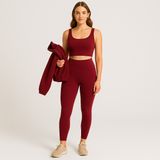 Marlis | Fleecegefüttertes Yoga-Outfit-Set – Weinrot