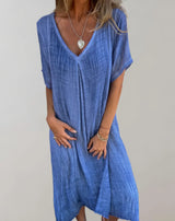 Darian – Leichtes Kleid aus Baumwollleinen – Blau