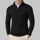 Mattia | Bequemer Pullover mit halbem Reißverschluss – Schwarz