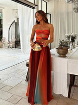 Maxi Sommerkleid mit Cut-Outs & Bandeau-Top – Farbverlauf Rot-Orange – Orange