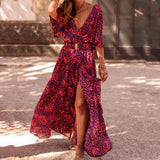 Selverine – Maxikleid mit stilvollem Print – Rot