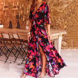 Vina - Stylisches bedrucktes Maxikleid mit Schlitz – Schwarz