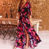 Ivory – Boho-Maxikleid mit V-Ausschnitt und Gürtel – Schwarz