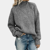 Damen Pullover | Strick warm mit Stehkragen – Grau