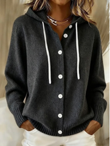 Serae – Stilvoller, lässiger Cardigan mit Kapuze – Schwarz