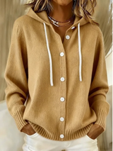 Serae – Stilvoller, lässiger Cardigan mit Kapuze – Khaki