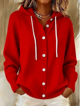 Serae – Stilvoller, lässiger Cardigan mit Kapuze – Rot
