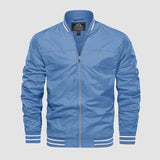 Jacke aus leichtem material mit reißverschluss und zweifarbigem design – Hellblau
