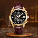 Fadenburg Herren Business Quarzuhr Mit Lederarmband, Datumsanzeige, 3ATM Wasserfest – Gold Schwarz