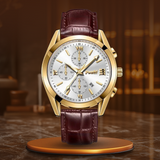 Fadenburg Herren Business Quarzuhr Mit Lederarmband, Datumsanzeige, 3ATM Wasserfest – Gold Weiß