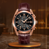 Fadenburg Herren Business Quarzuhr Mit Lederarmband, Datumsanzeige, 3ATM Wasserfest – Rose Schwarz